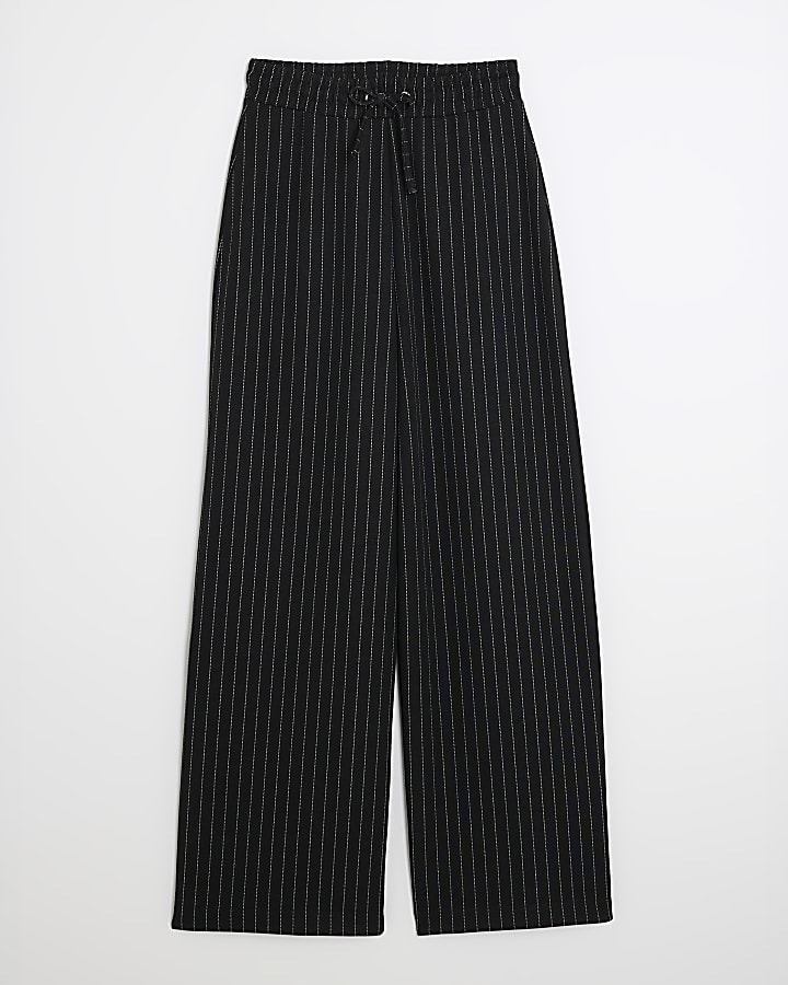 Black Drawstring Pinstripe Trousers