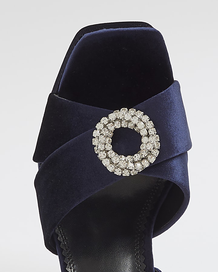 Navy Velvet Buckle Platform Sandal heels
