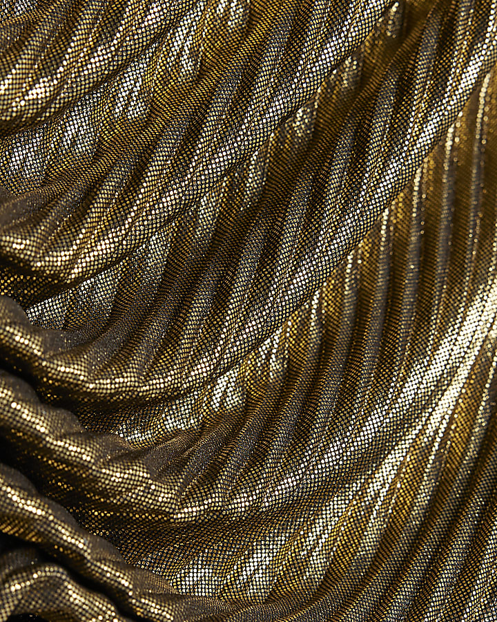 Gold Plisse Drape Detail Top
