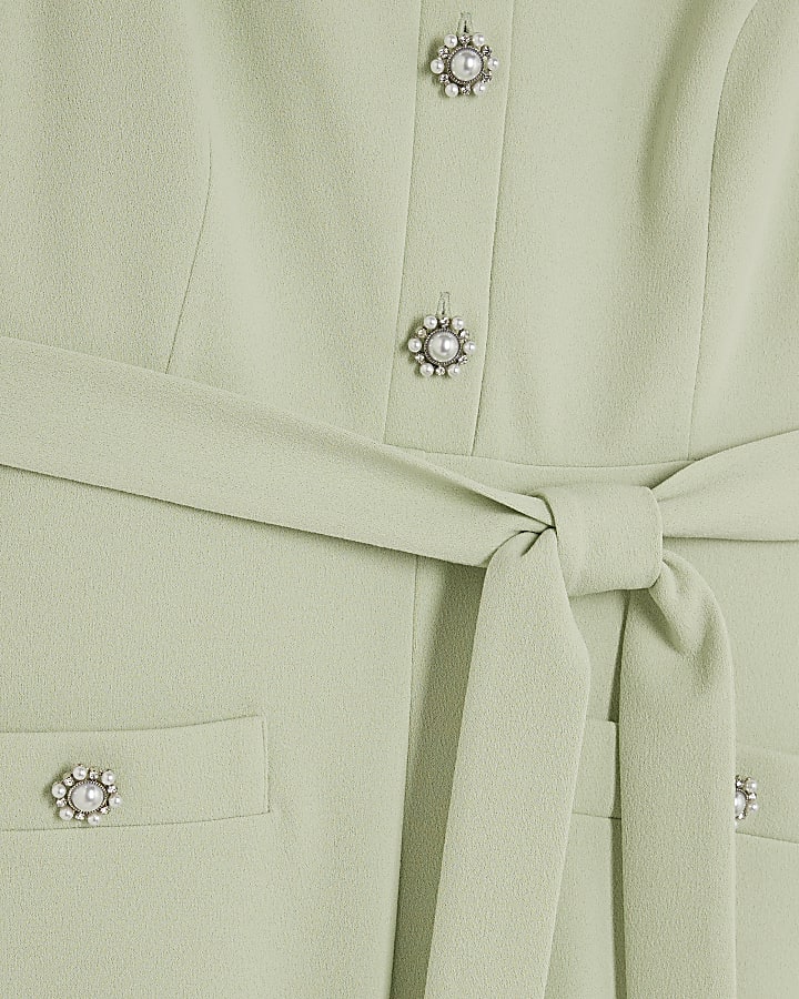 Green Sleeveless Collared Button Playsuit