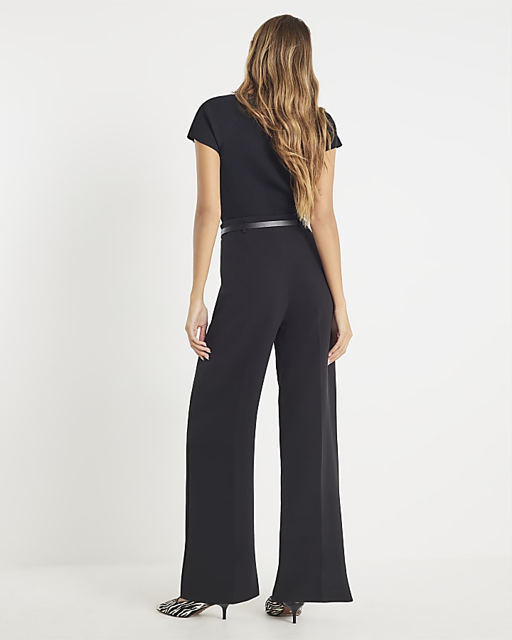 Black Belted Wide Leg Trousers