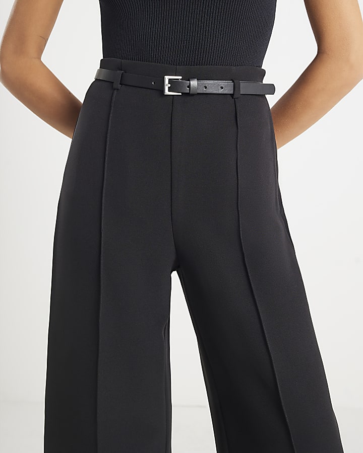 Black Belted Wide Leg Trousers