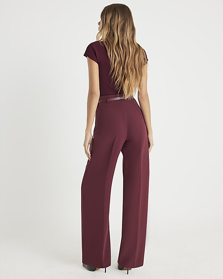 Red Belted Wide Leg Trousers