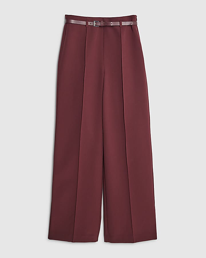 Red Belted Wide Leg Trousers