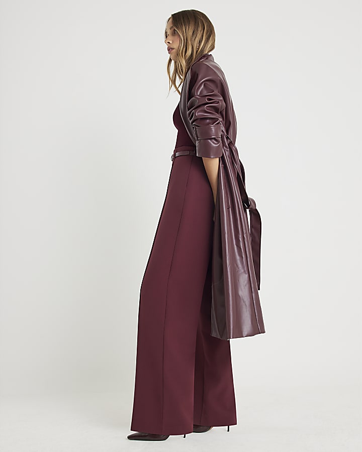 Red Belted Wide Leg Trousers