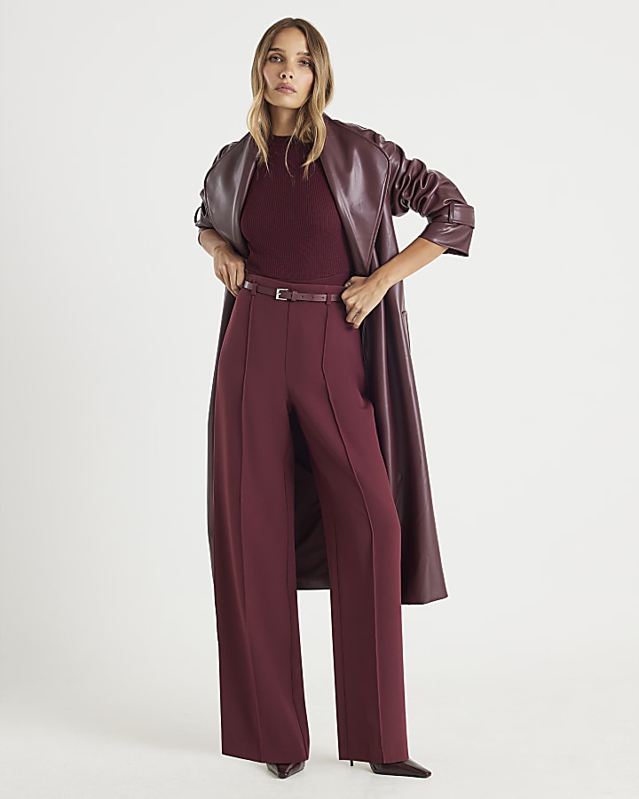 Red Belted Wide Leg Trousers
