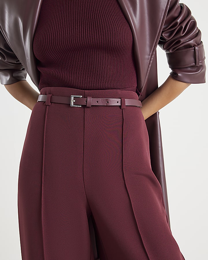 Red Belted Wide Leg Trousers