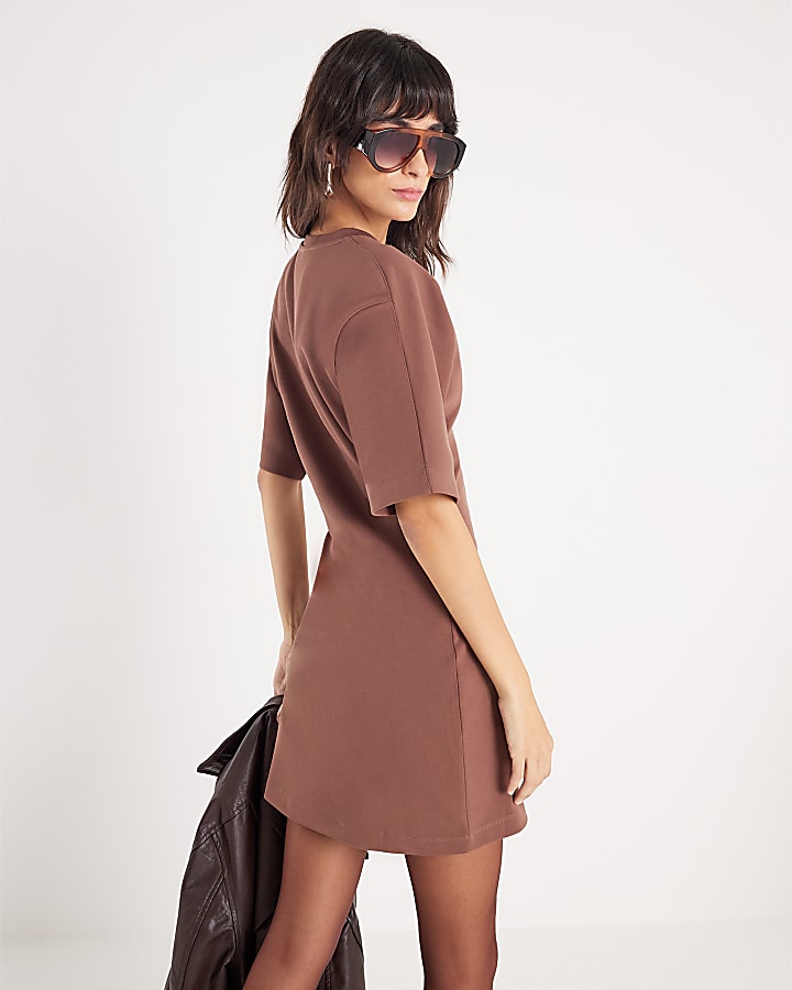 Brown Short Sleeve Mini T-shirt Dress