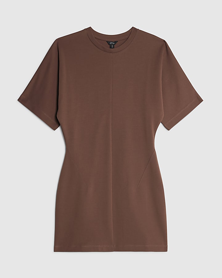 Brown Short Sleeve Mini T-shirt Dress