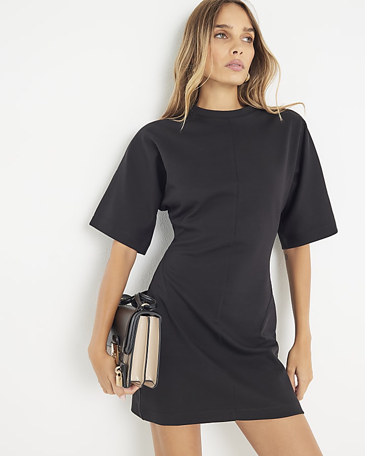 Black Short Sleeve Mini T-shirt Dress