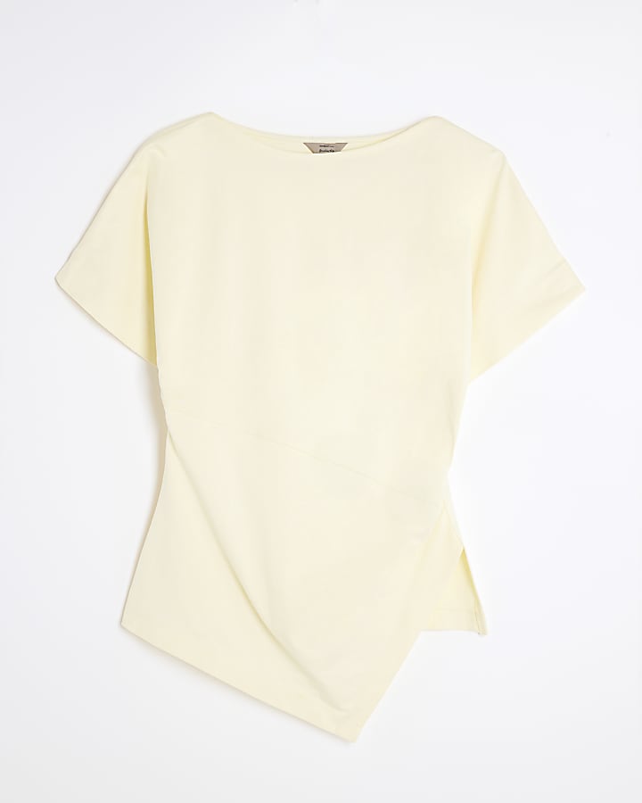 Yellow Short Sleeve Drape Side T-shirt