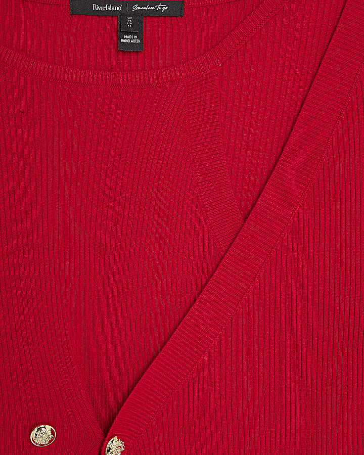 Red Knitted Long Sleeve Aysmmetric Top