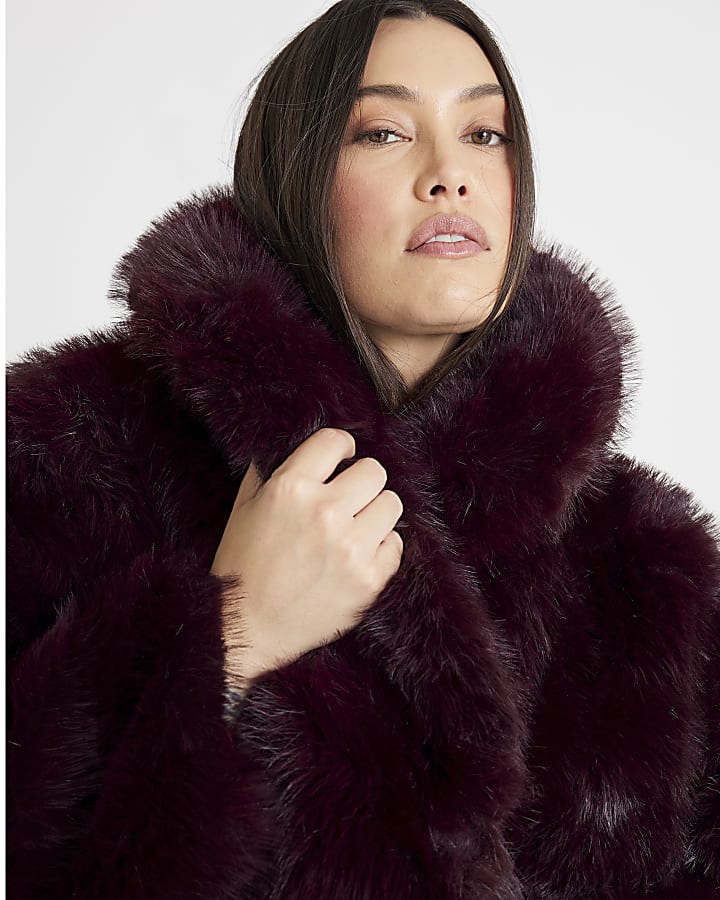 Red Faux Fur Collared Jacket