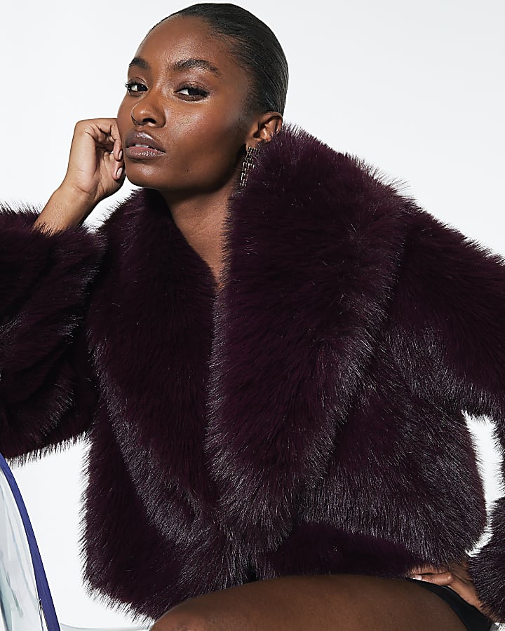 Red Faux Fur Collared Jacket