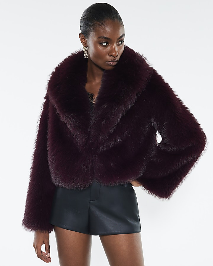 Red Faux Fur Collared Jacket
