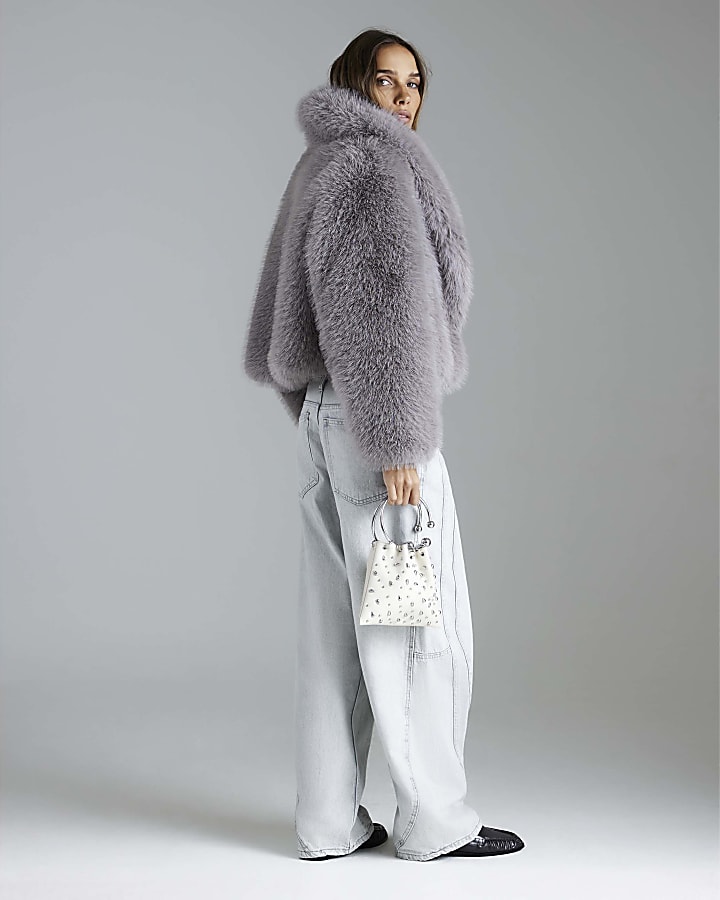 Grey Faux Fur Collared Jacket