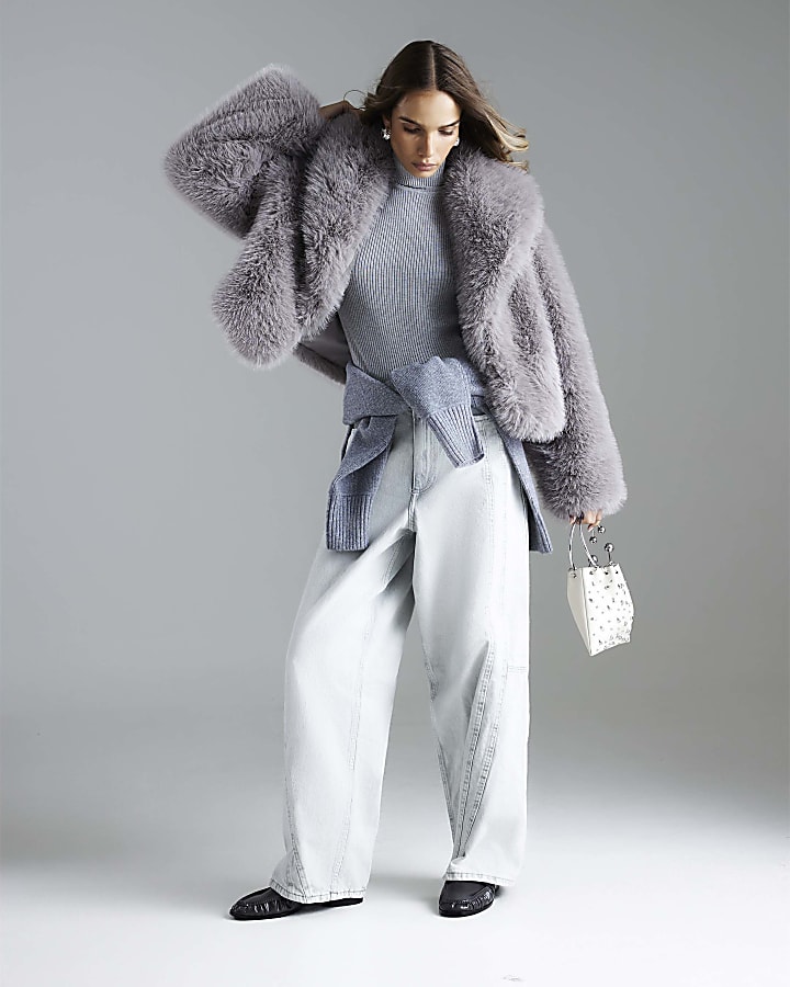 Grey Faux Fur Collared Jacket
