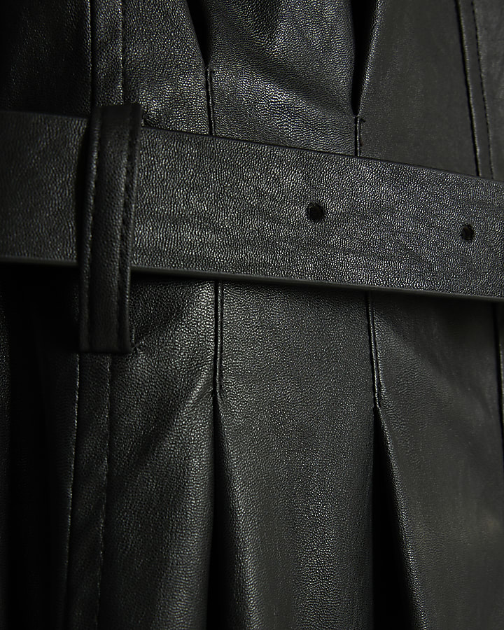 Black Faux Leather Midi Shirt Dress