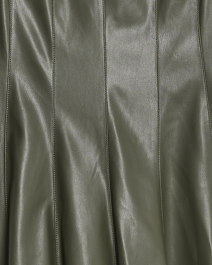 Khaki Faux Leather Midi Dress