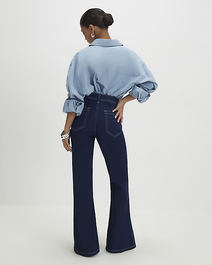 Petite Blue Front Pocket Flared Jeans