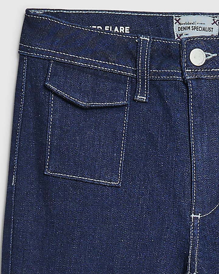 Petite Blue Front Pocket Flared Jeans