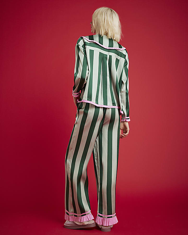 Nephthys Green Satin Striped Pyjama Set