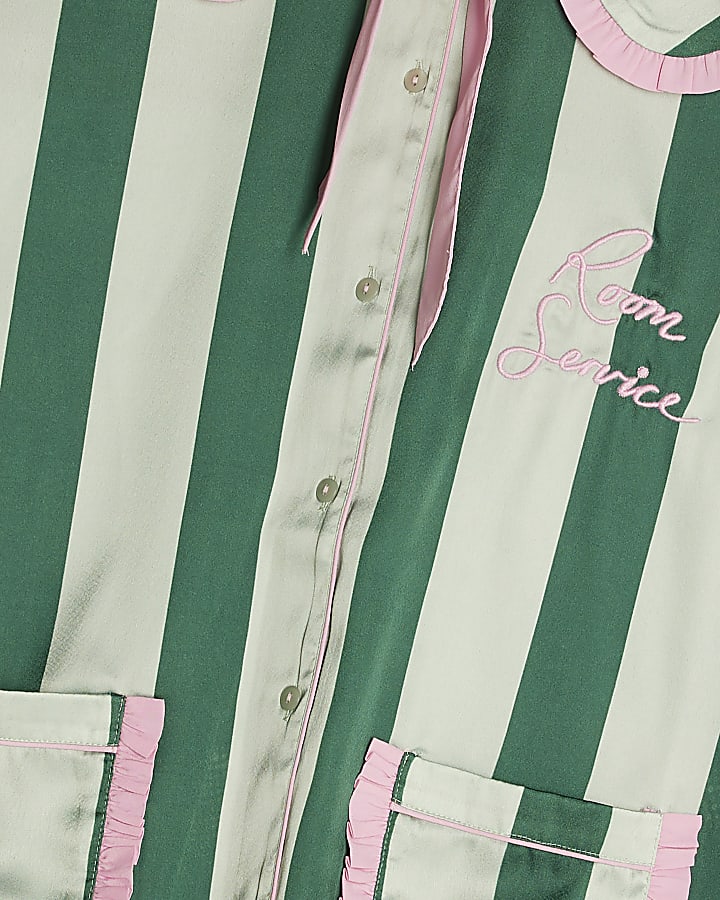 Nephthys Green Satin Striped Pyjama Set