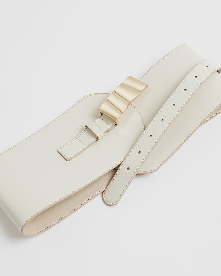 White Gold Trim Waist Belt