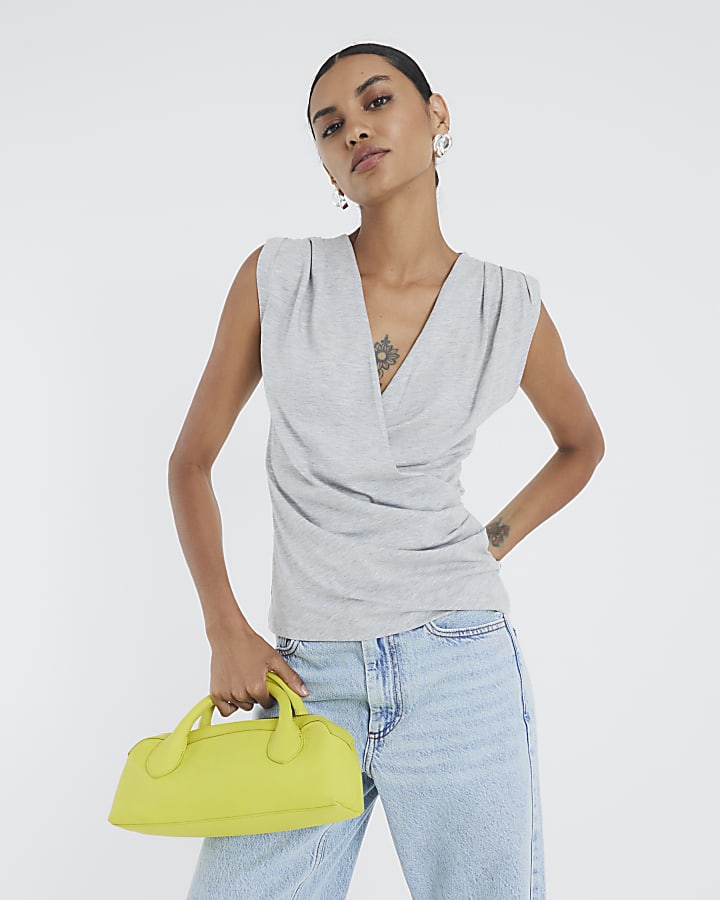 Grey Sleeveless Drape Tank Top
