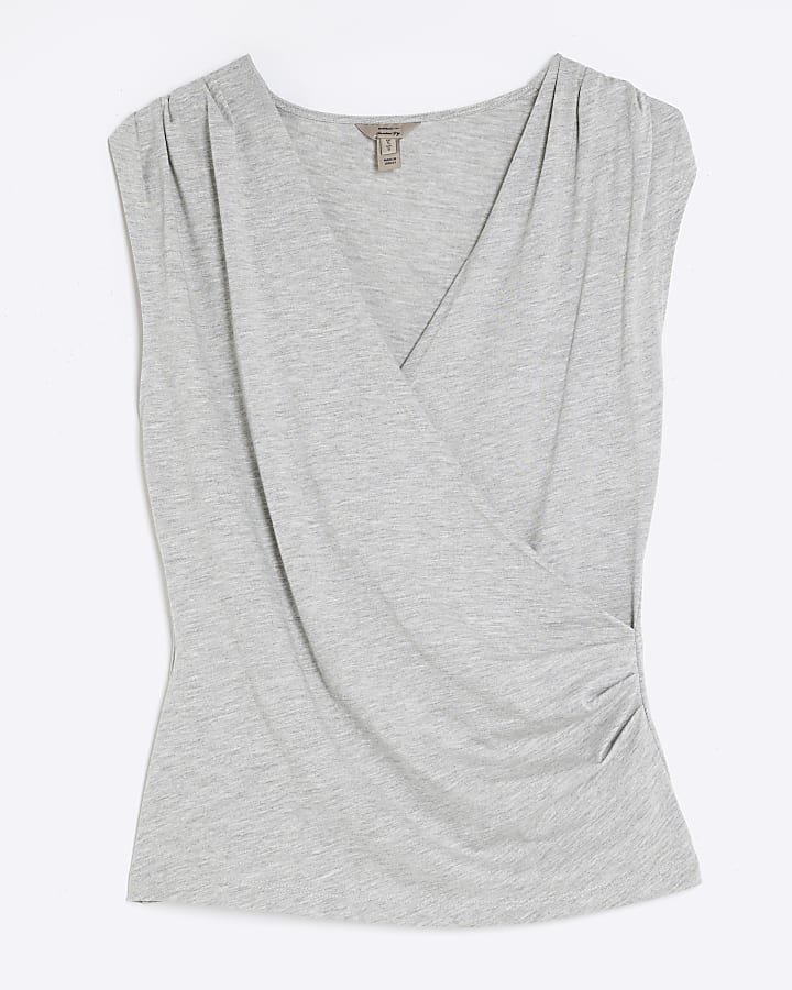 Grey Sleeveless Drape Tank Top