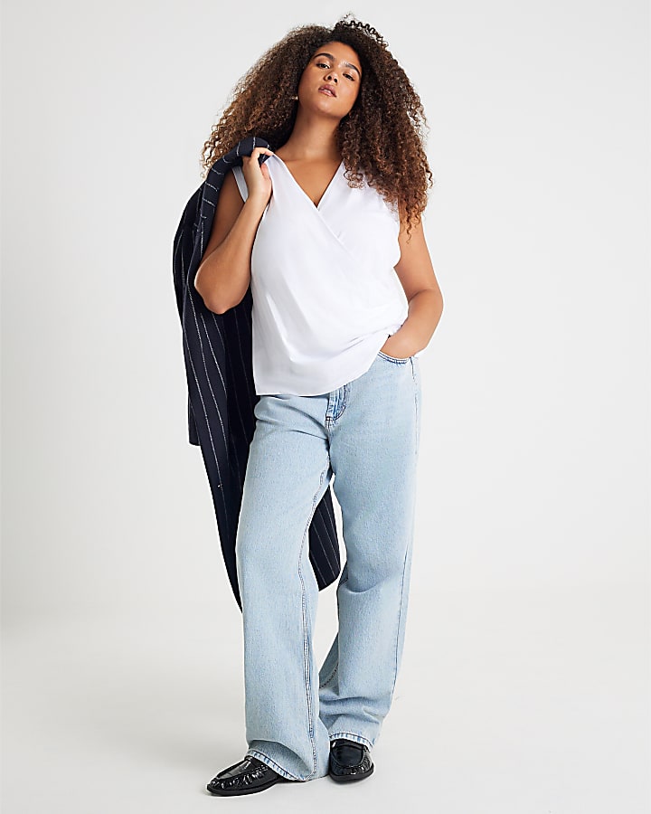 White Sleeveless Cowl Neck Drape Tank Top