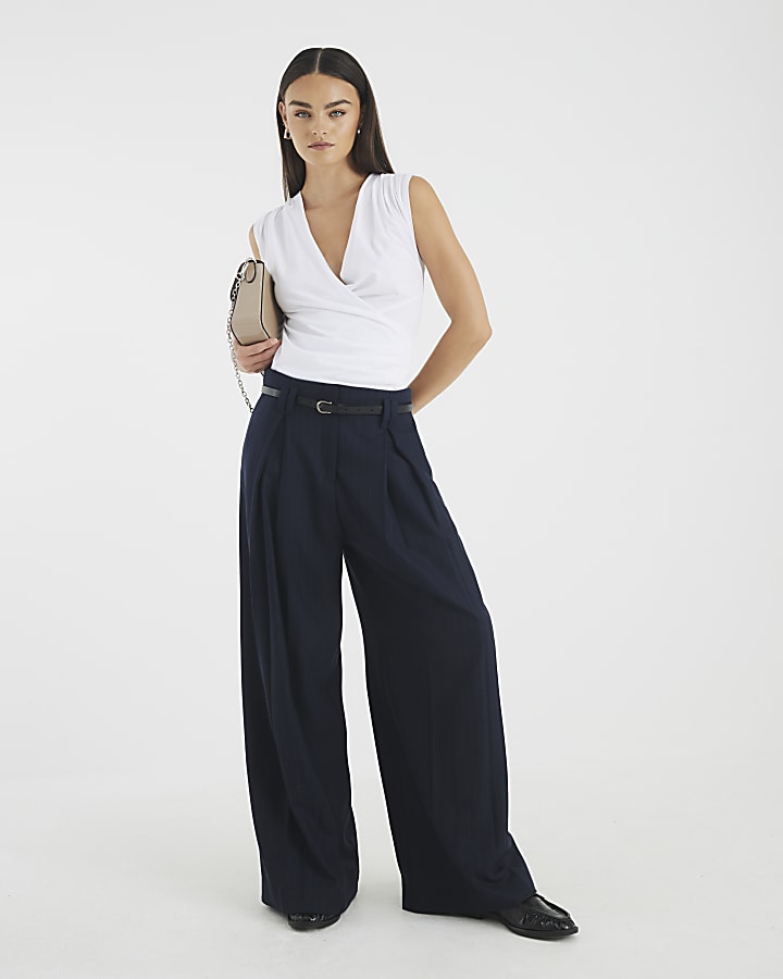 White Sleeveless Cowl Neck Drape Tank Top