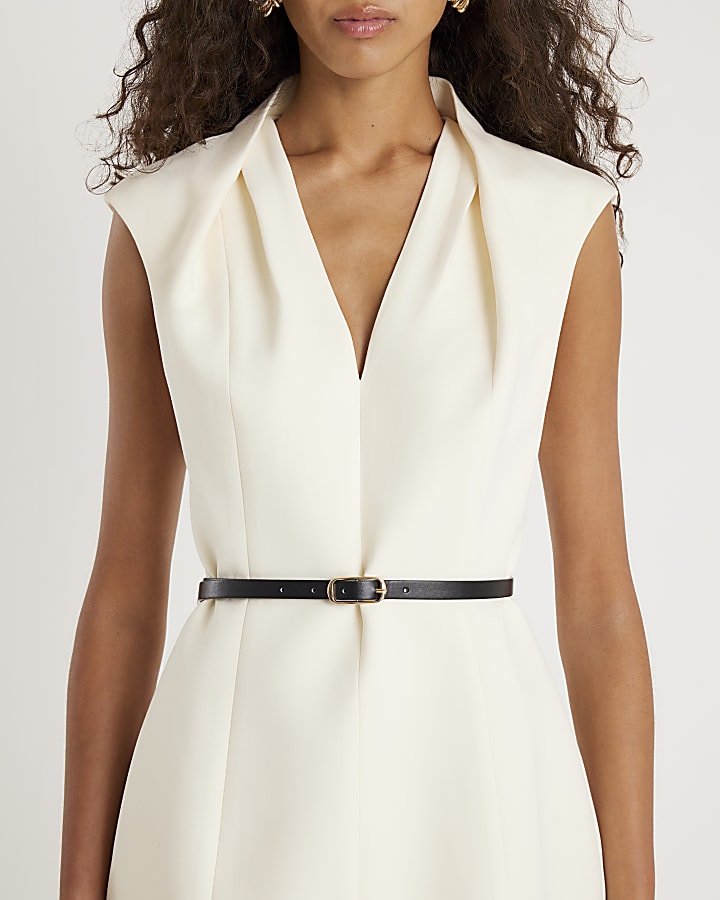 White V Neck Belted Mini Dress