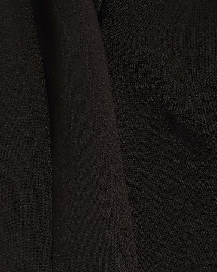 Black Tailored V neck Mini Belted Dress