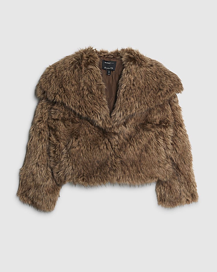 Petite Brown Faux Fur Collared Jacket