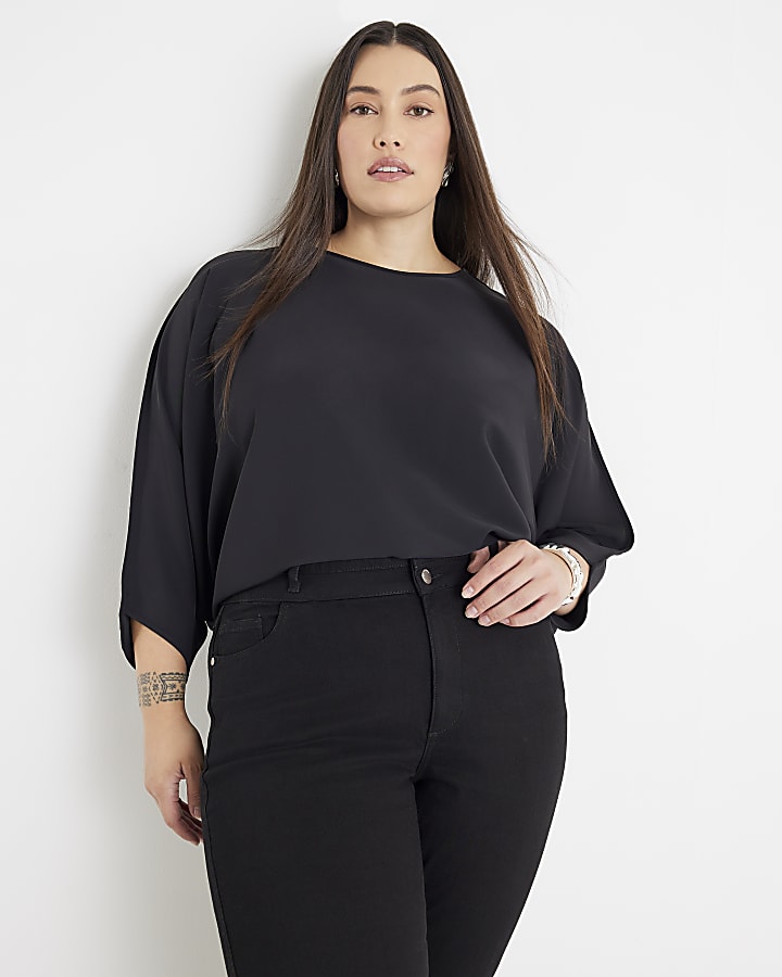 Black Long Sleeve Batwing Top