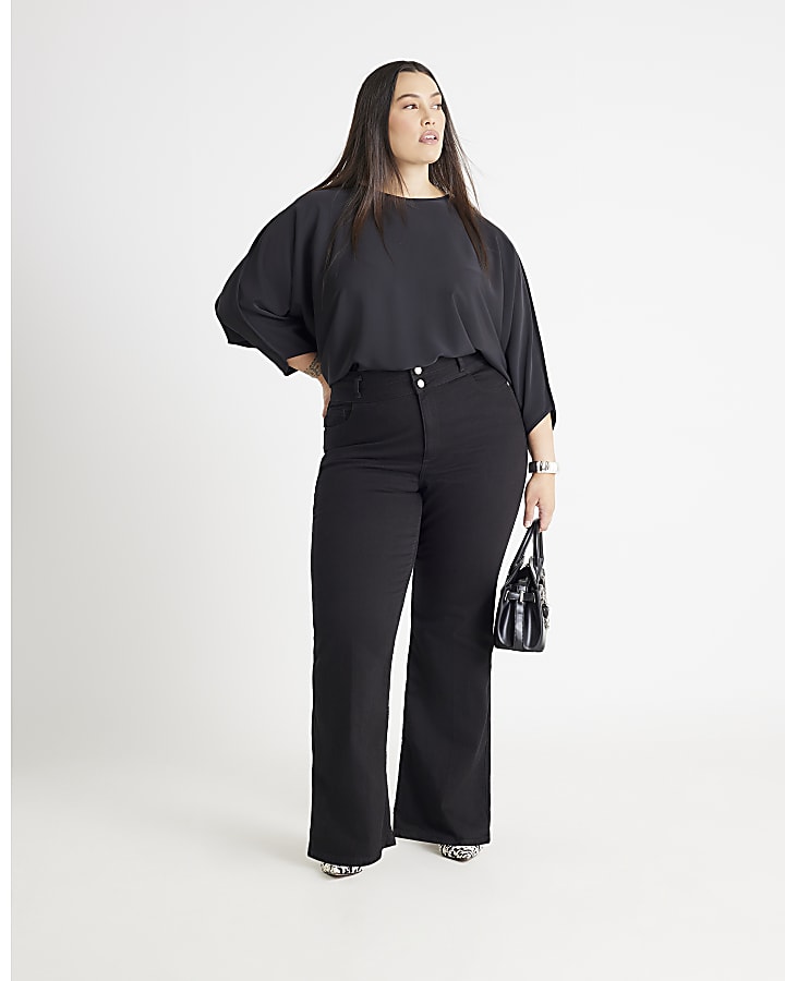 Black Long Sleeve Batwing Top