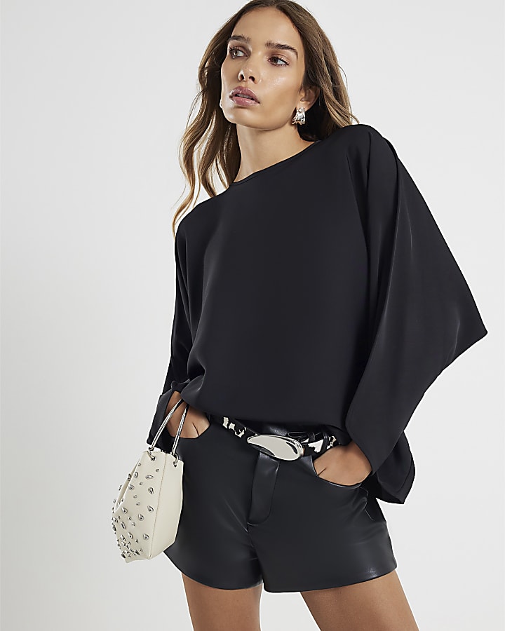 Black Long Sleeve Batwing Top