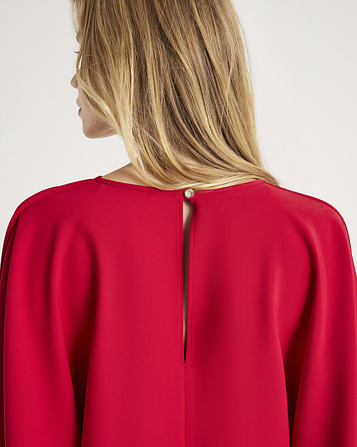 Red Long Sleeve Batwing Top