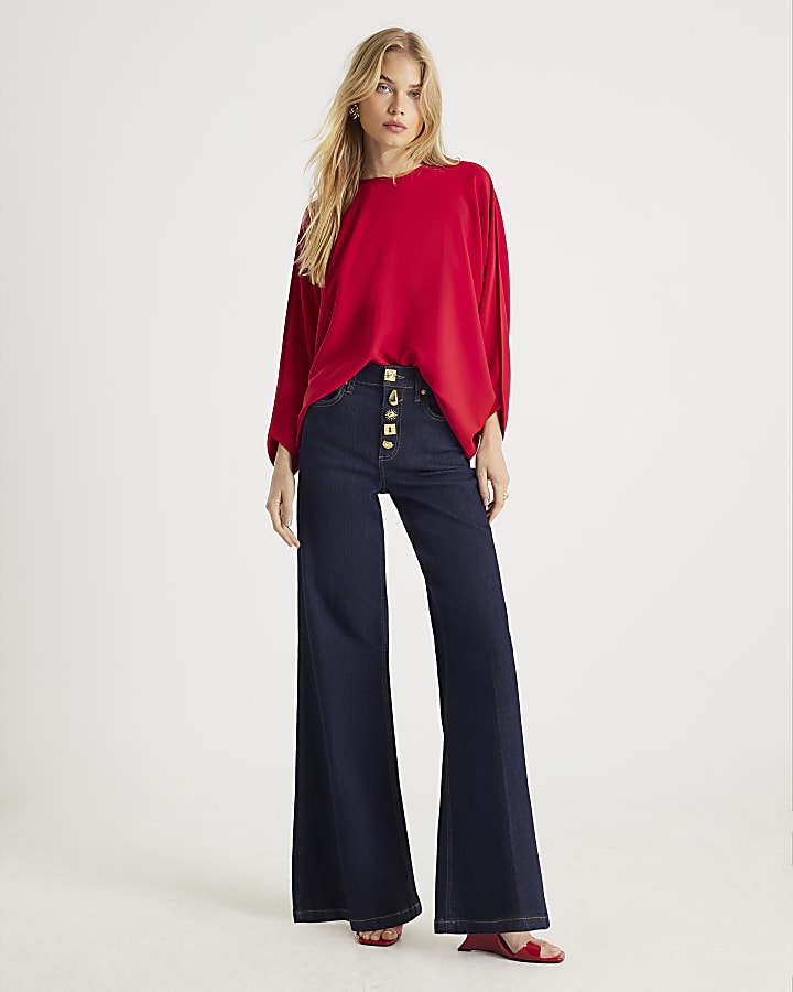 Red Long Sleeve Batwing Top