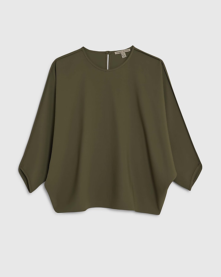 Khaki Long Sleeve Batwing Top