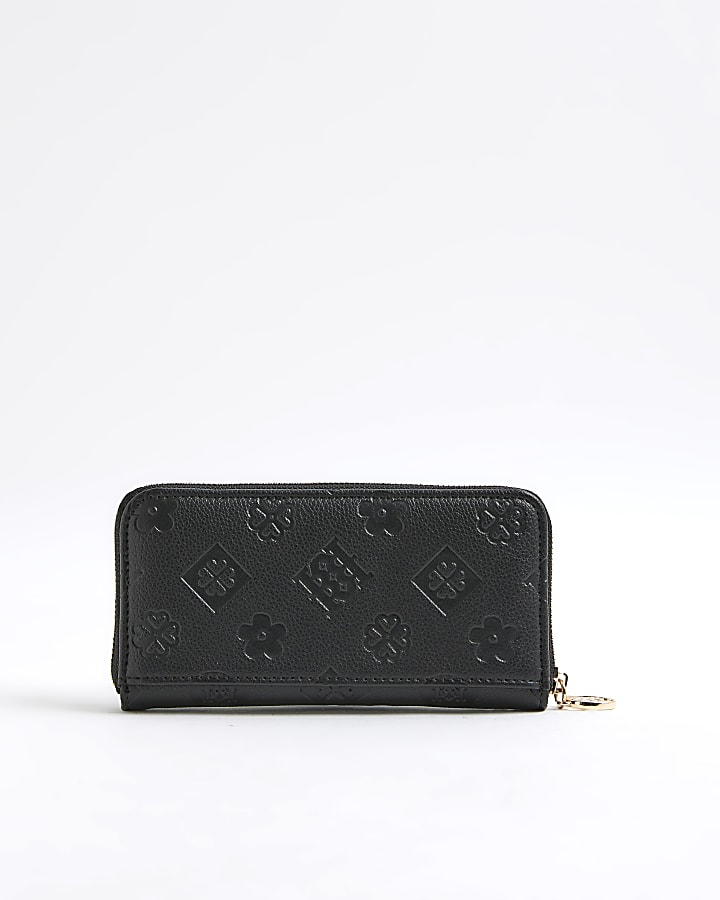 Black Embossed Monogram Zip Around Purse