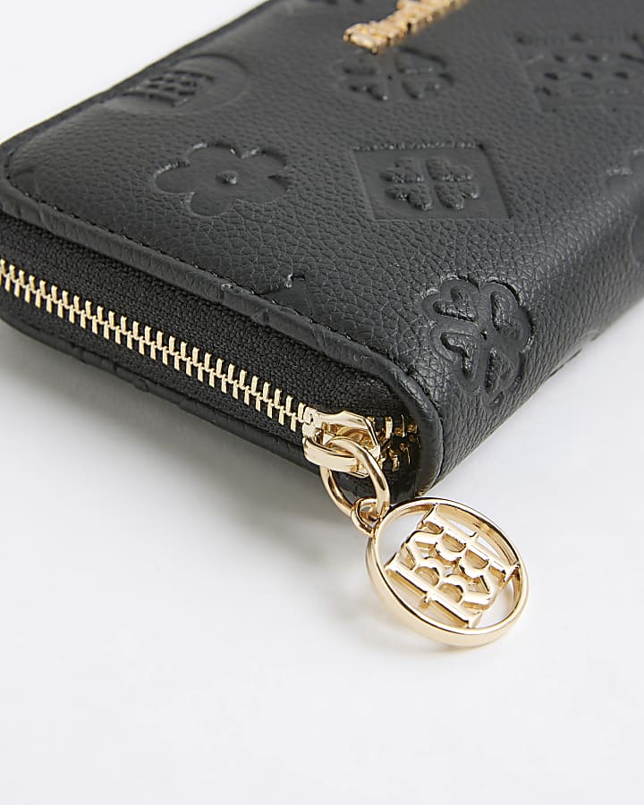 Black Embossed Monogram Zip Around Purse