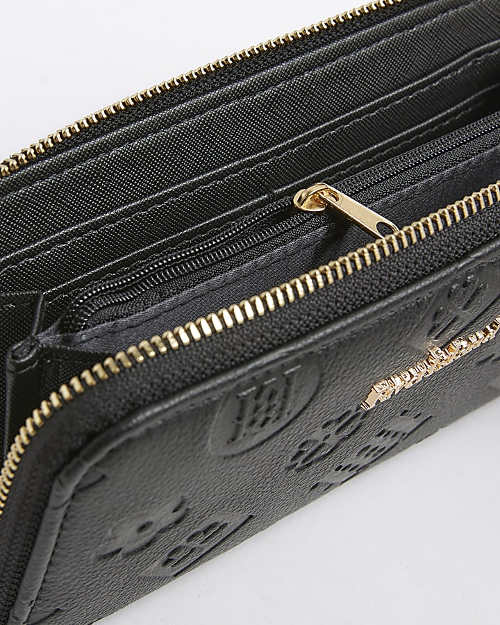 Black Embossed Monogram Zip Around Purse