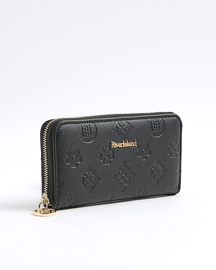 Black Embossed Monogram Zip Around Purse