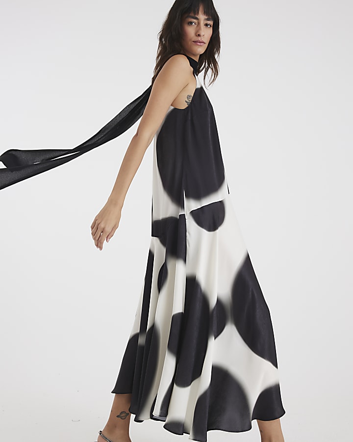 Cream Cowl Neck Spot Slip Dress