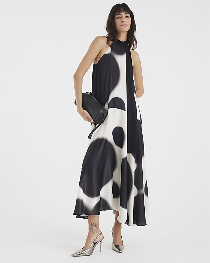 Cream Cowl Neck Spot Slip Dress
