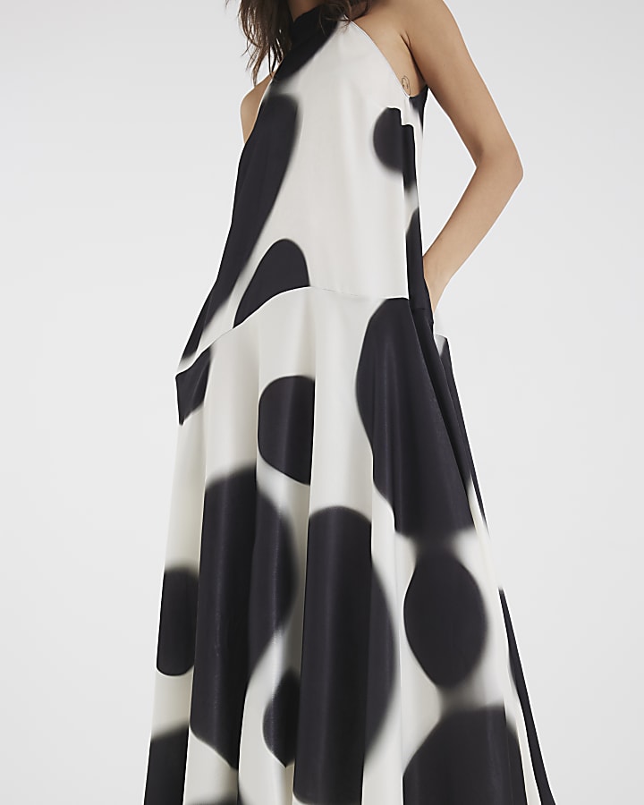 Cream Cowl Neck Spot Slip Dress