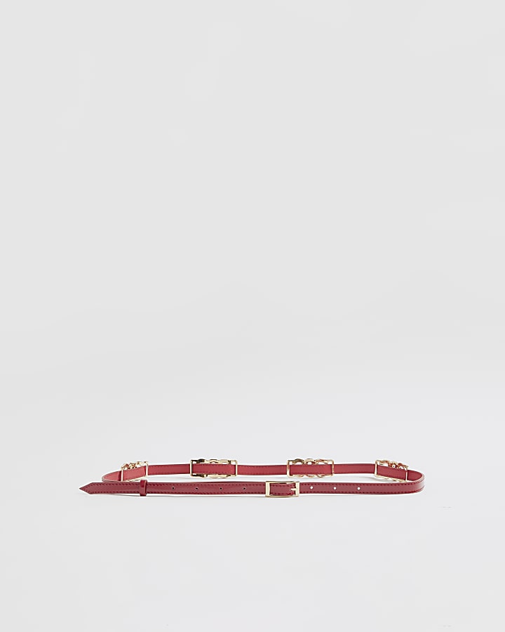 Red Vintage Style Skinny Belt