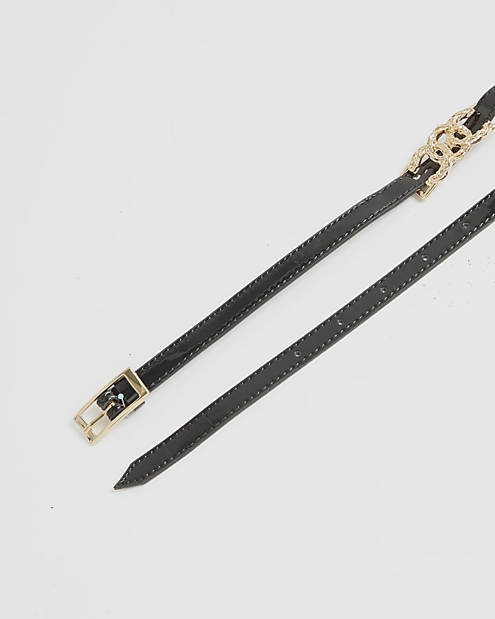 Black Vintage Style Skinny Belt